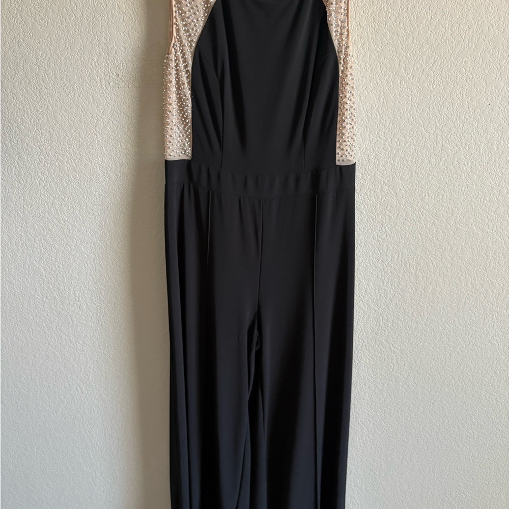 MSK Black and Cream Color Block Jumpsuit with Tapered Legs